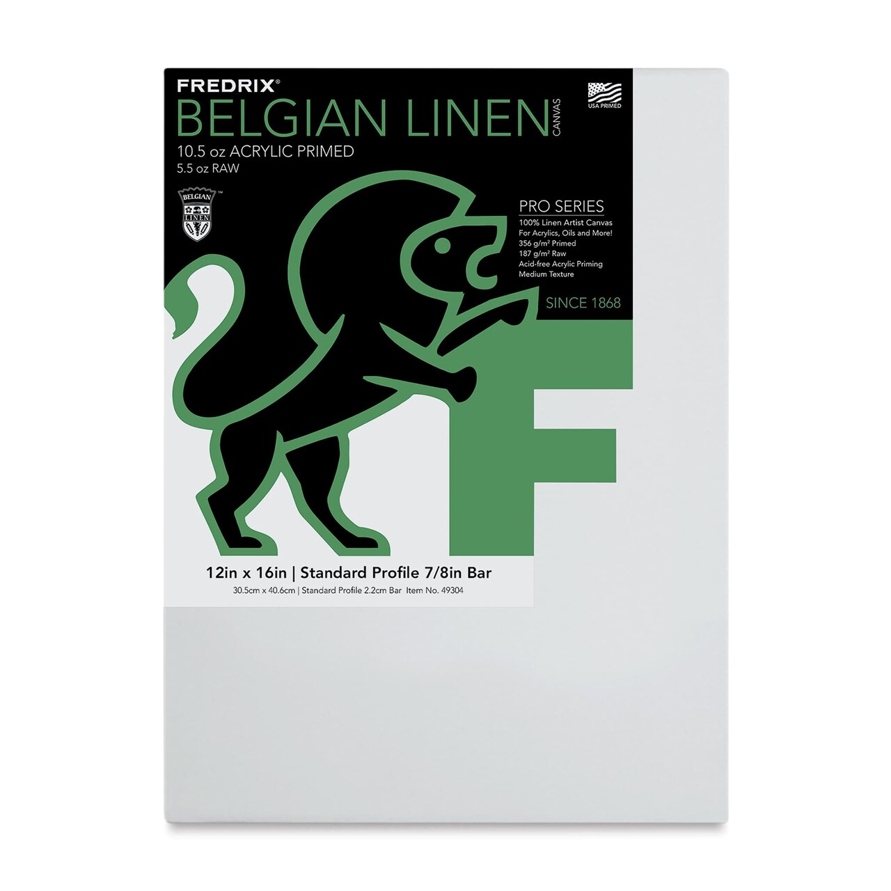 Fredrix Pro Series Traditional Profile Belgian Linen Canvas - 12" x 16", Acrylic Primed